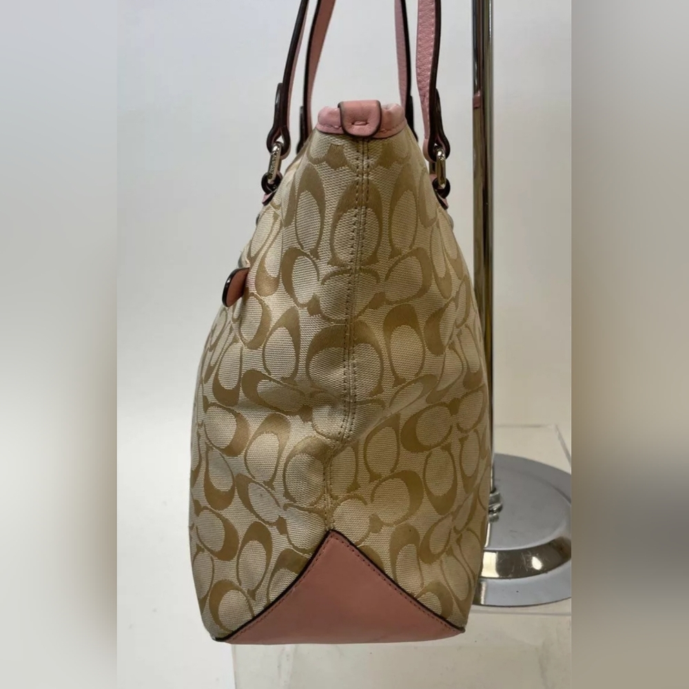 Coach Beige Pink Tan Monogram Tote Bag Handbag Purse - Picture 3 of 7